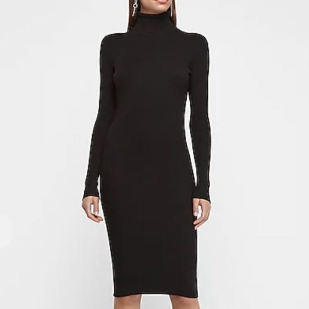 NWOT Express Black Midi Sweater Dress Ribbed-Sz M